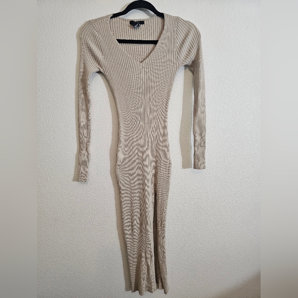 Forever 21 Taupe Ribbed Long Sleeve Dress